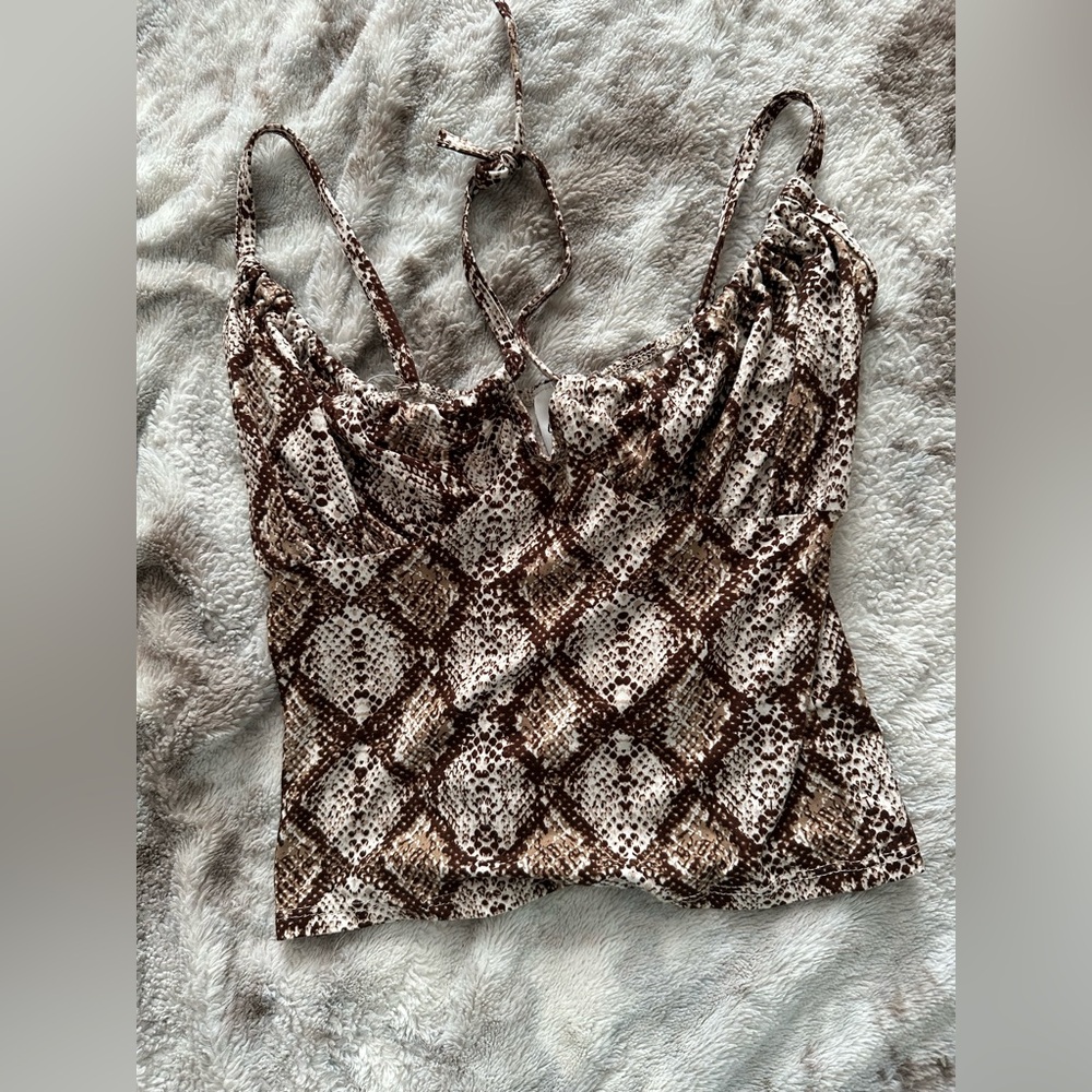 Olivia Rae Black and White Tie Front Crop Camisole